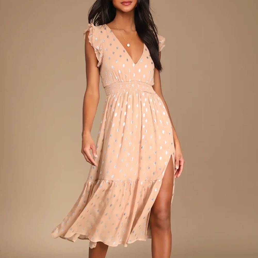 Lulu's Peach Polka Dot Midi Dress